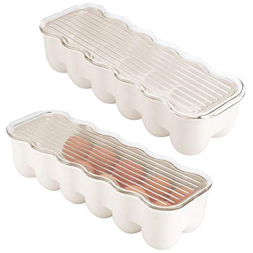 Dozen-Section Carrier Bin with Lid and Handle Clear Storage Container and Organizer for Refrigerator Holds 12 Eggs mDesign Stackable Plastic Covered Egg Tray Holder