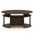 thumbnail image 2 of Furinno JAYA Simple Design Oval Coffee Table with Bin, Columbia Walnut/Black/Dark Brown, 2 of 6