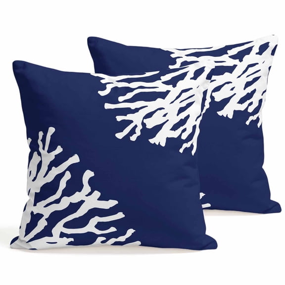 Throw Pillow Covers 18x18 Inch Set of 2 Navy Blue Coral Decorative Pillows Cushion Case Soft Square Pillowcases Marine Life Ocean Throw Pillows for Couch Sofa Bed Chair Home Decor