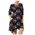 thumbnail image 1 of Leutsin Women Plus Size Flower Print Lrregular Skirt Three-Quarter Sleeve Dress Plus Size, 1 of 8