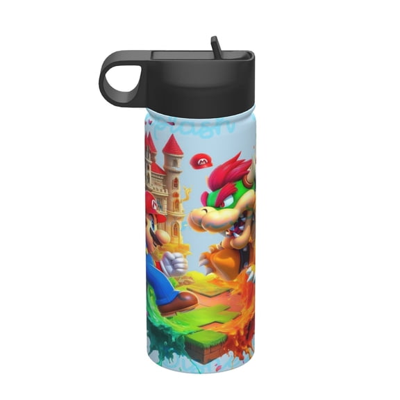 Bowser Kids Insulated Water Bottle With Straw - 18 Oz Stainless Steel Double Wall Vacuum Cup, Leakproof, Bpa Free, Suitable For Boys And Girls