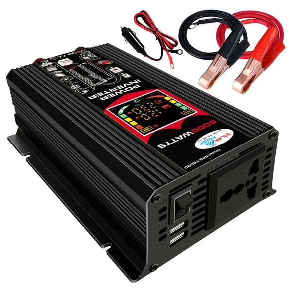 Modified Sine Inverter High Frequency 6000W Power Watt Power Inverter DC to AC Converter Car Power Inverter with 2.1A Dual USB Port Battery Clips Car Plug LCD Display Screen