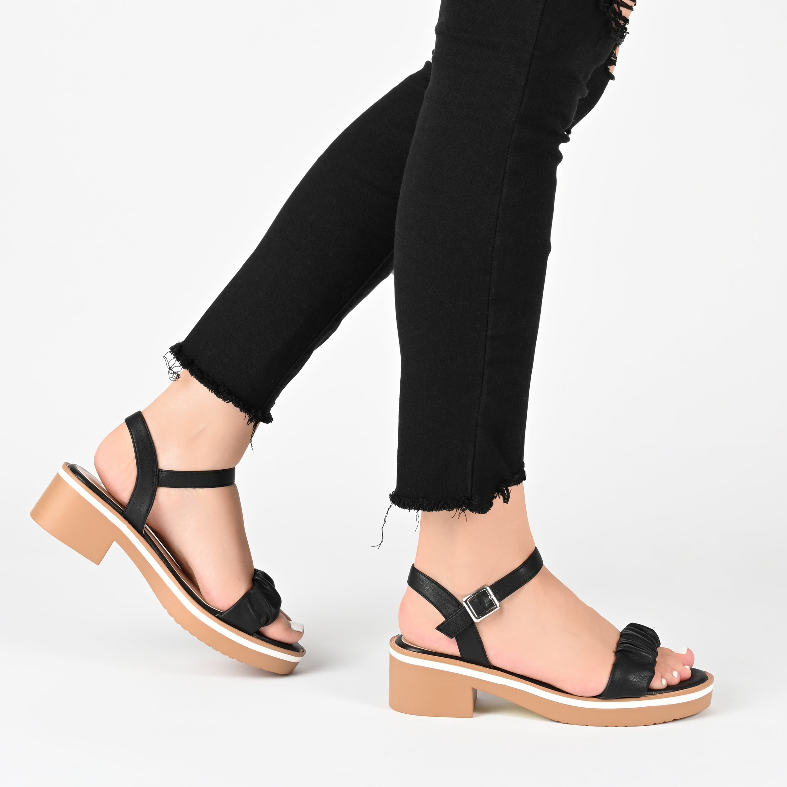 Journee Womens Dexxla Buckle Ankle Strap Low Platform Sandals