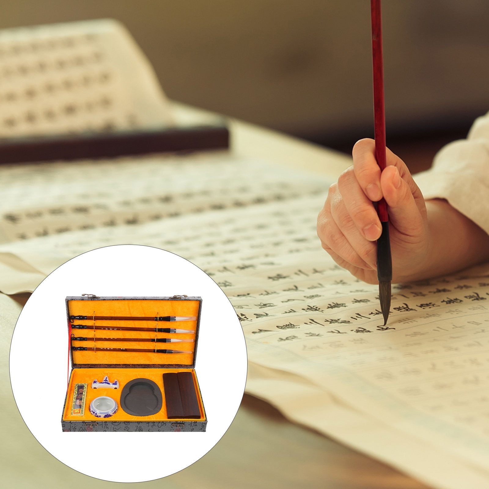 IDEANATEGRATE 1Set Traditional Chinese Design Calligraphy Set for Beginners Lovers of Calligraphy Assorted Color 26.5X0.8Cm