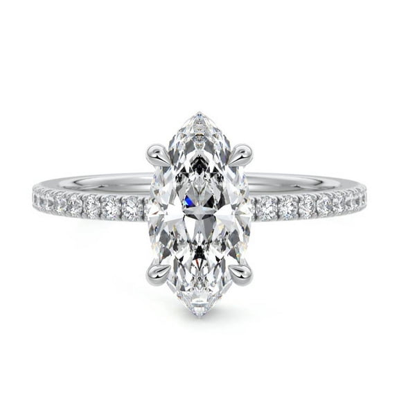 Golden Jewelry 1.9 Ct Marquise Cut Moissanite Rings - 14K White Gold Plated Ring for Gift - Forever Moissanite Ring for Women's - Engagement Wedding Moissanite Jewelry - Latest Moissanite Ring