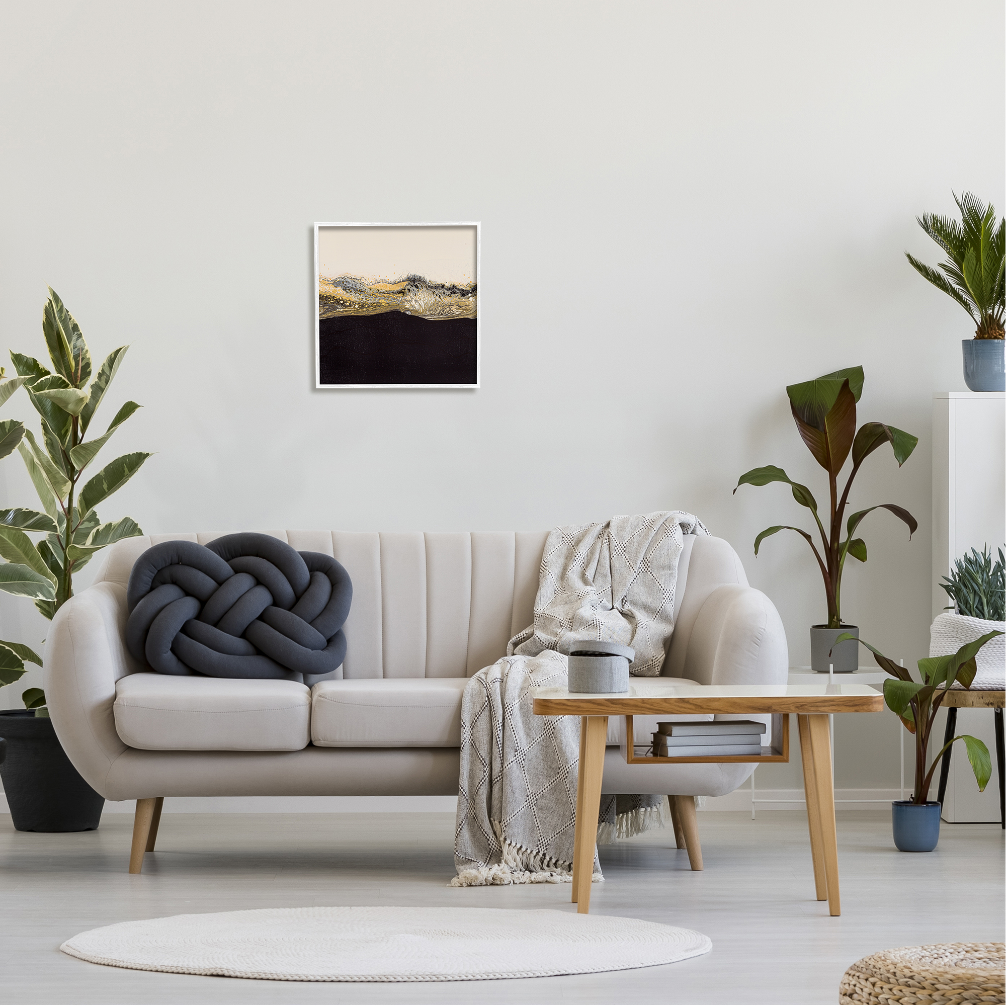 Stupell Industries Glam & Black Splash Abstract Painting White Framed Art Print Wall Art, 17 x 17