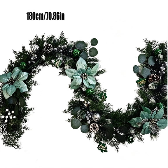 Qholemyo Lighted Poinsettia Cone Bauble Artificial Garland Greenery Garland Fake Plants Home Decor For Mantel Staircase Christmas Holiday Ornament