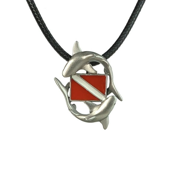 Shark Diver Necklace Pendant- Shark Gifts for Women and Men, Reef Shark Necklace, Gifts for Shark Divers, Dive Flag Jewelry, Sharks Charm