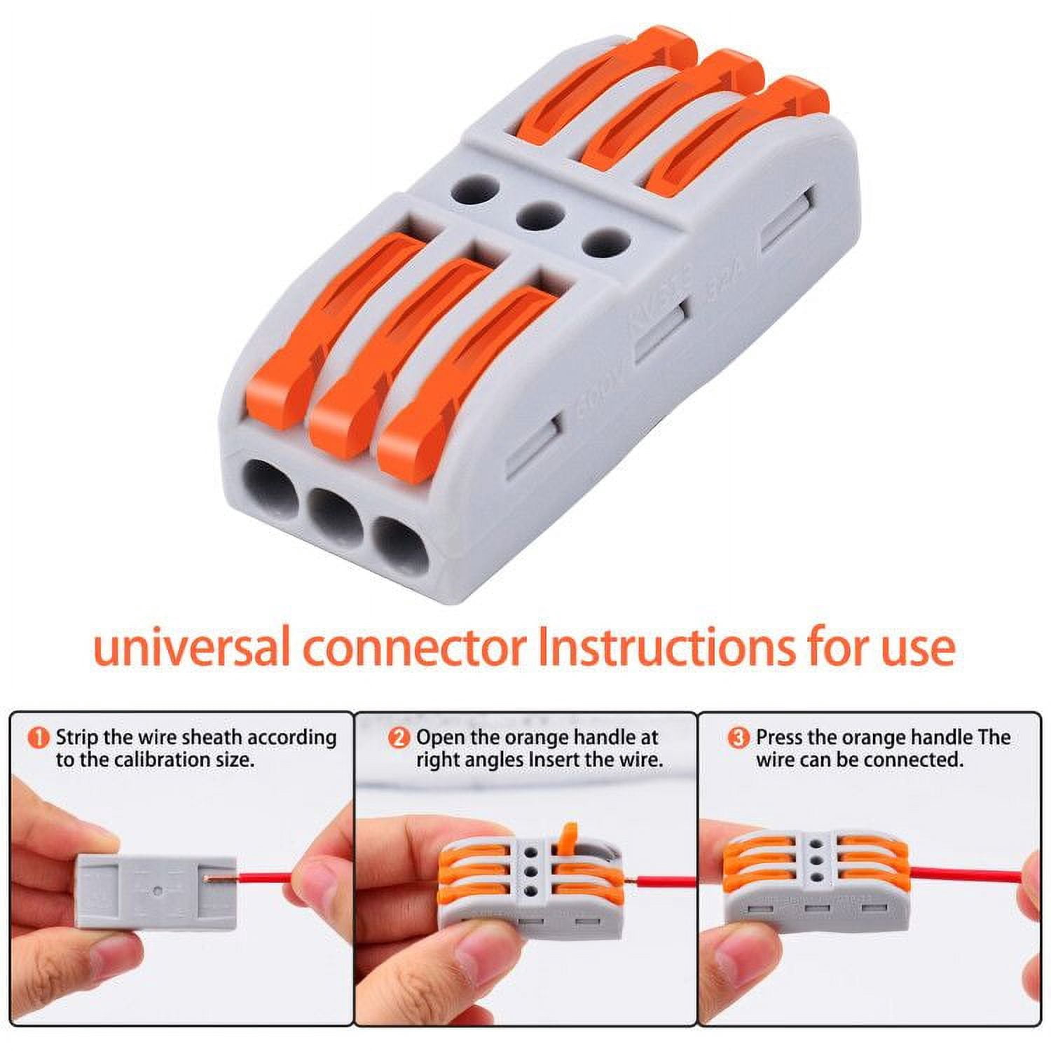 GREENCYCLE 3 Conductor Compact Connectors Lever-Nut Wire Connectors for 2 or 3 Circuit Inline Splices 28-12 AWG ,one-to-one quick terminal block splicing type (50 Pcs)