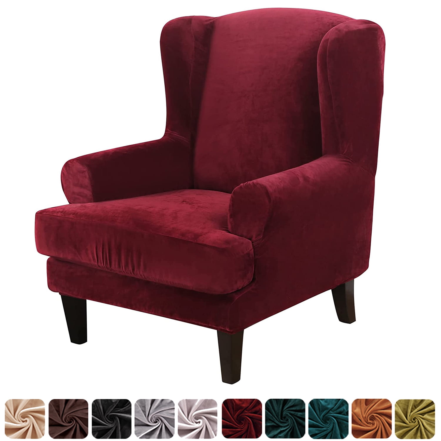 CJC Velvet Wingback Chair Sofa Slipcover 2 Pieces Plush Wing Chair