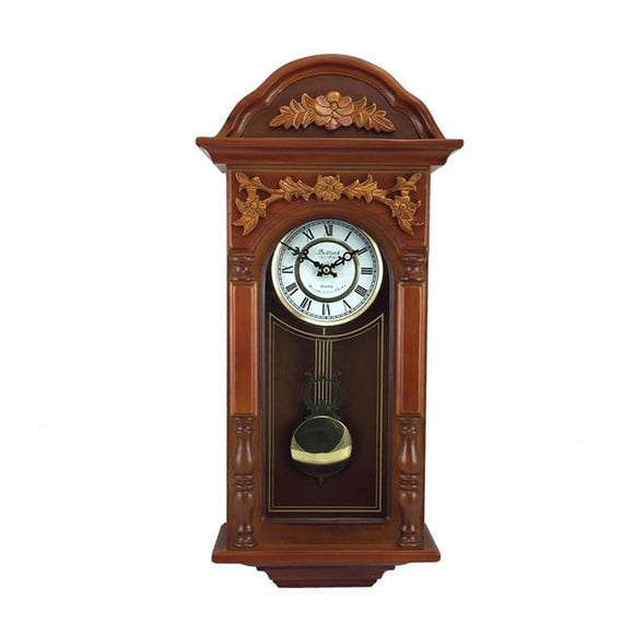 Bedford Clock Collection 27.5 in. Antique Chiming Wall Clock with Roman Numerals, Oak Finish
