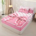 thumbnail image 2 of Homewish Cute Pink Bowknot Zipper Twin Comforter Sets with Fitted Sheet and 2 Pillowcases For Girls,Kawaii Polka Dot Geometric Zipper Bedding Set,Reversible,4-Piece, 2 of 7