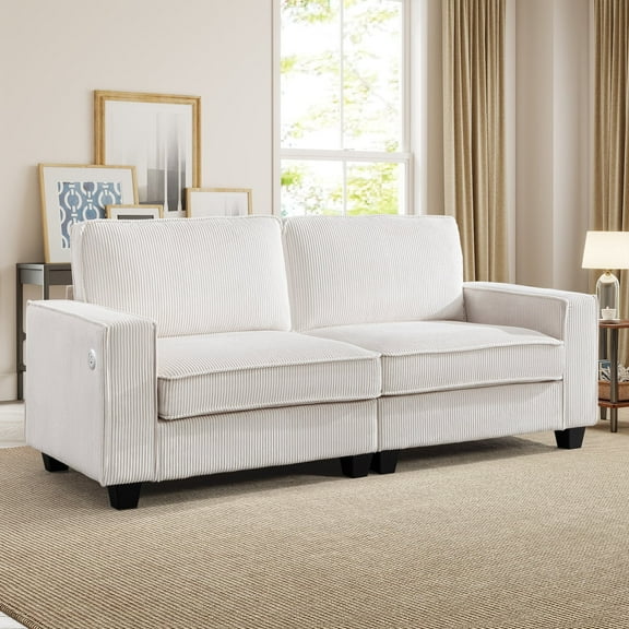 Bonzy Home 81" Modern Corduroy Loveseat — Plush 2-Seater Sofa with Thick Cushions, Wide Arms & USB / Type-C Charging Ports