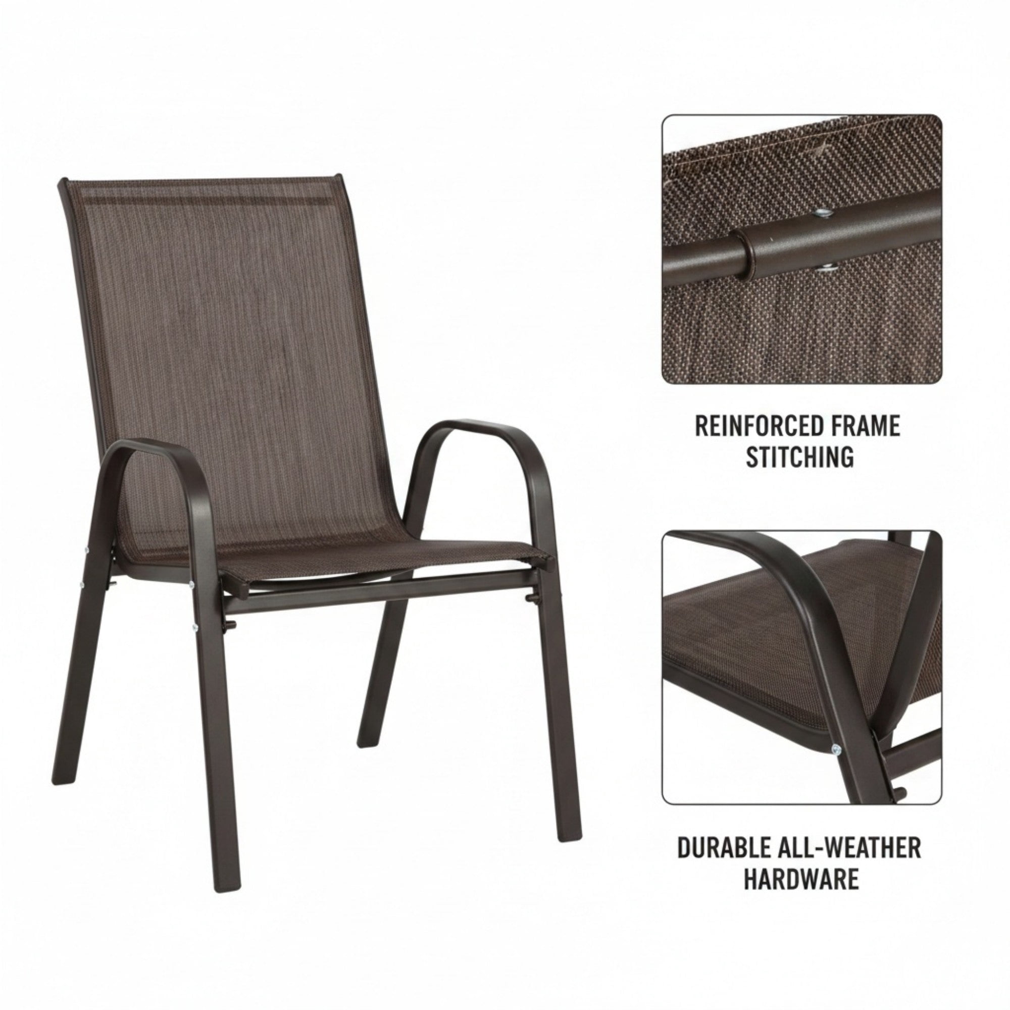 Sailvan Set of 8 Outdoor Patio Chairs,Breathable Textilene Garden Dining Chairs with Armrest and High Backrest Brown