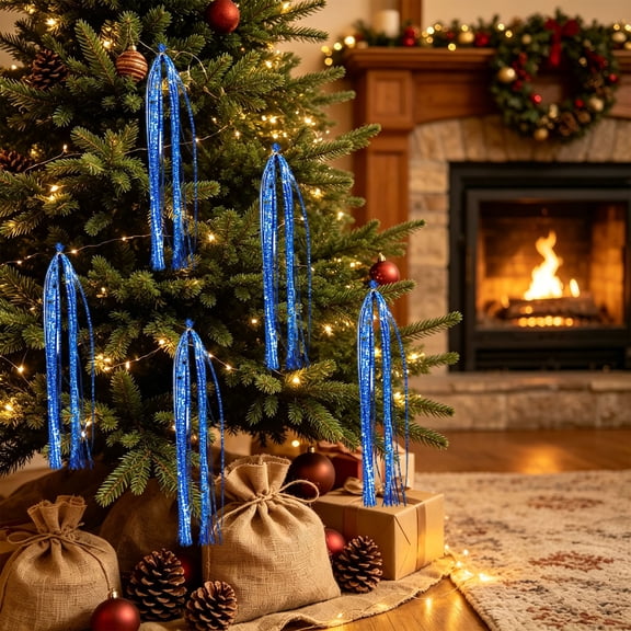Christmas Tinsel, 3000 Strands Sparkling Icicle Tinsel, Holiday Shimmer Tinsel Decor for Christmas Tree Wreath Party and Crafts, Blue, Customizable Length, Reusable, Wide Application