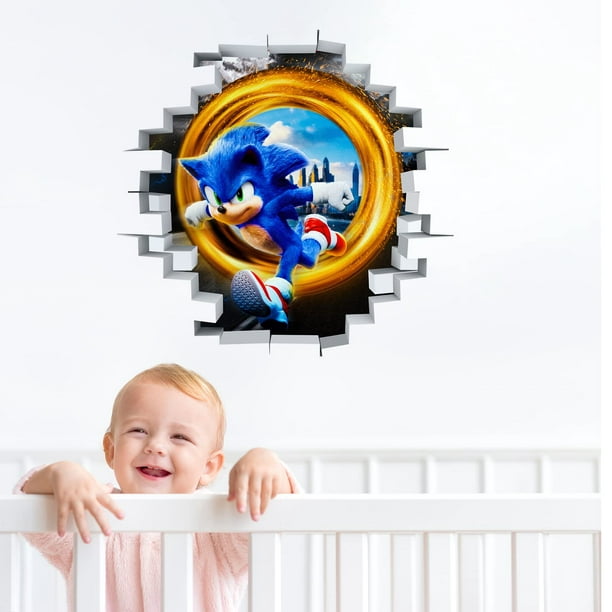 Sonic Wall Decals,5D Smashed Custom Hedgehog Stickers,Kids Game Wall Art  Room Wall Decor Boys Bedroom Poster Mural Wallpaper Removable Vinyl Wall  Stickers Gift 