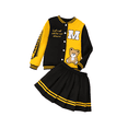 thumbnail image 3 of PureChapter Girls Clothes Cartoon Bear Letter Print Color Block Varsity Jacket & Striped Pleated Skirt 2 Piece Outfits for 7-14, 3 of 5