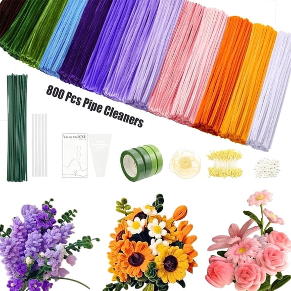 SH-RuiDu 800 Pcs Pipe Cleaners, 13 Colors Chenille Stems for Diy Art Projects, Multicolor Craft Supplies for Kids Adults, Decorations