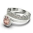 thumbnail image 4 of Bridal Ring Set Art Deco 2.50 Carat Oval Cut Morganite And Diamond Moissanite Engagement Ring, Wedding Ring in 10k Solid White Gold, Gift For Her, Gift For Woman, Promise Ring Trio set, 4 of 4