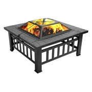 LeCeleBee 32" Metal Outdoor Backyard Patio Garden Square Stove Brazier with Charcoal Rack, & Mesh Cover 32" L x 32" W x 17" H