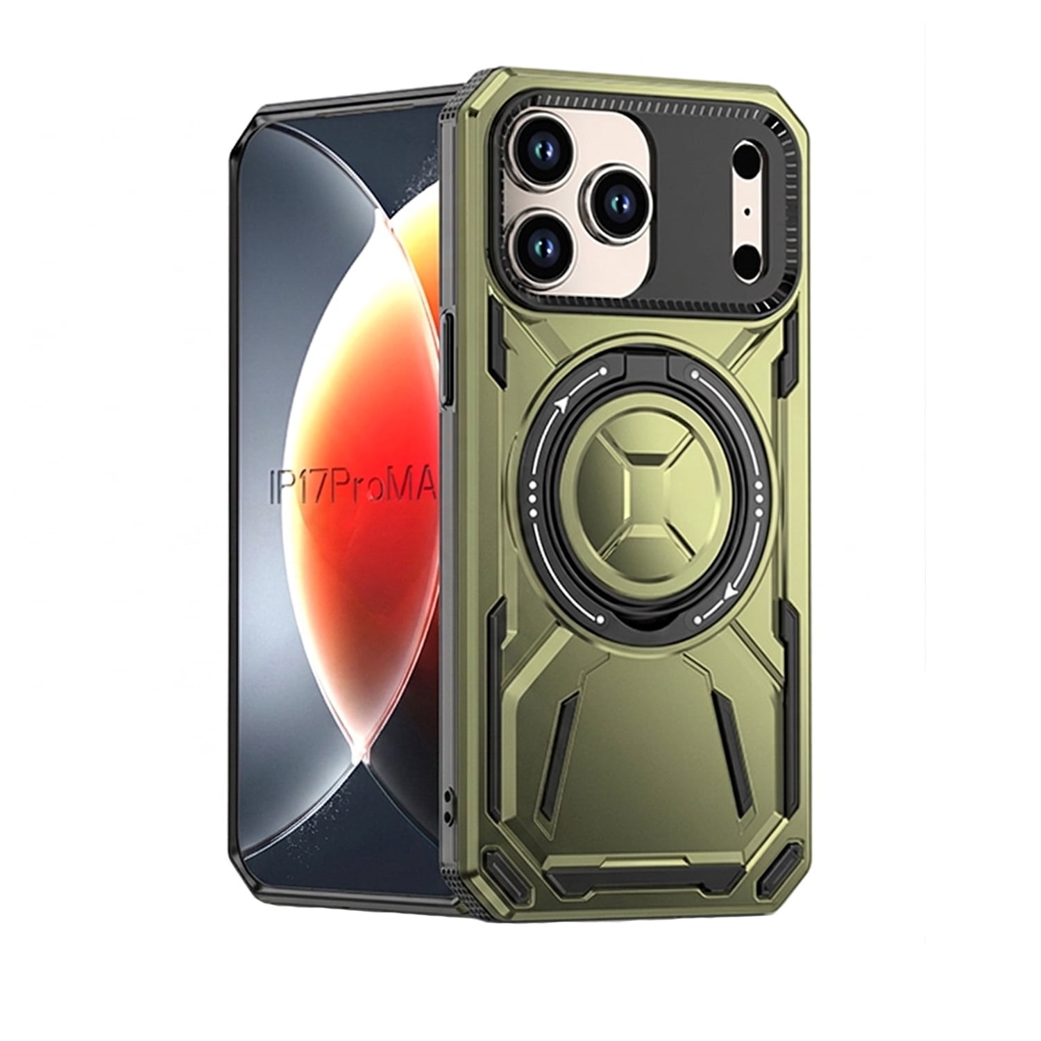 Rotating Stand Armor MagSafe Case for iPhone 17 Pro - Army Green