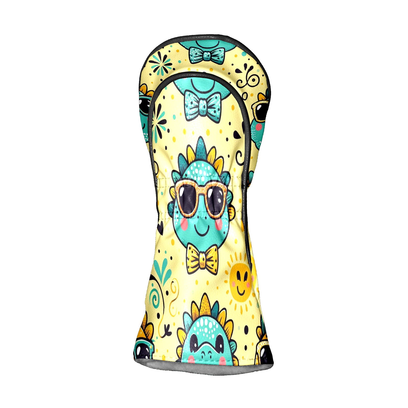 Golf Club Covers, Yellow Sunglass Dinos Premium PU Leather Driver Hybrid Putter Head Covers with Velvet Lining, Waterproof Golf Gifts for Men Women