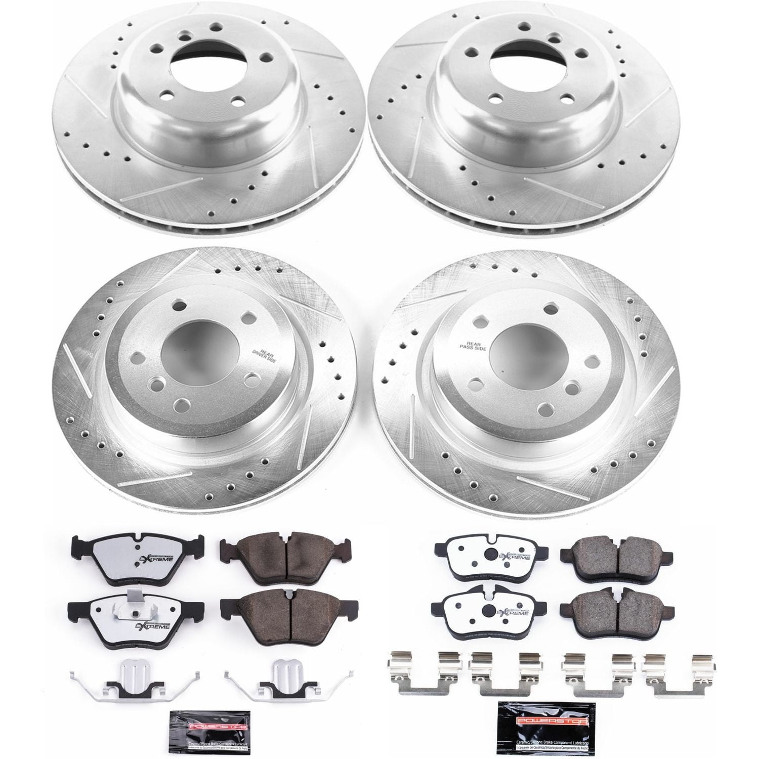 PowerStop Front and Rear Z26 Street Warrior Carbon-Fiber Ceramic Brake Pad and Drilled and Slotted Rotor Kit Fits: BMW Select Models K6417-26