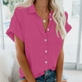 thumbnail image 2 of IROINNID Summer Tops For Woman Under $10 Oversize Button Solid Blouse Short Sleeve T-Shirt Spring Saving, 2 of 5