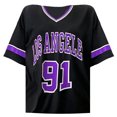 thumbnail image 4 of Womens Graphic T-shirts Short Sleeve V-neck Tshirts Letter Print Loose Sporty Summer Athletic Tops Purple L, 4 of 4