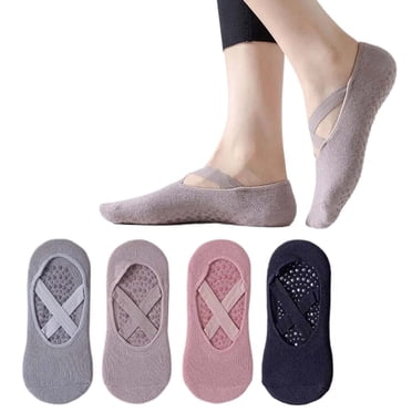 4 Pairs Non-Slip Ankle Yoga Socks for Women – Grip Socks for Pilates, Ballet & Home Workouts, Breathable Cotton