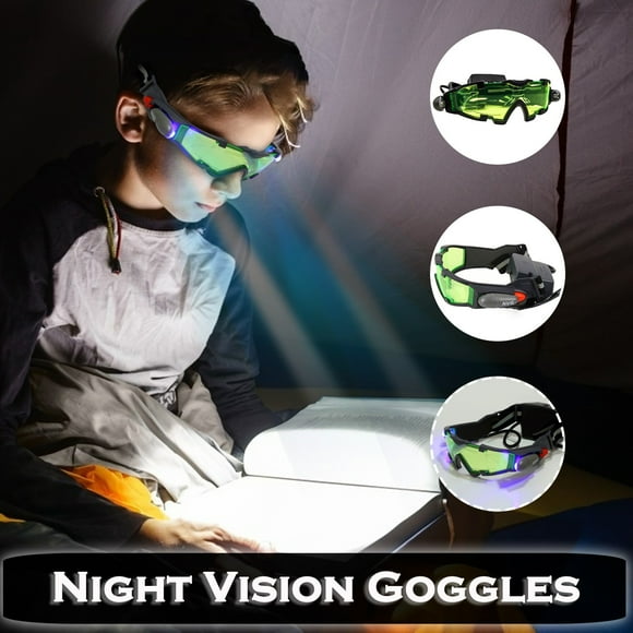 Cagogo Lunettes de Vision Nocturne à LED, Lunettes de Moto Coupe-Vent à Lumière LED Flip-Out, Lunettes de Protection pour la Course à Moto, la Chasse et le Cyclisme Nocturne, Lunettes de Sécurité à Bande Élastique Réglable