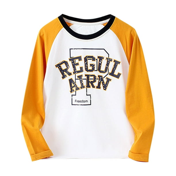 Gibobby Sudaderas para niños pequeños, playera de algodónOtoño nuevos niños de manga larga niños grandes contraste Color camiseta Top camiseta básica par(Amarillo, 5-6 Años)