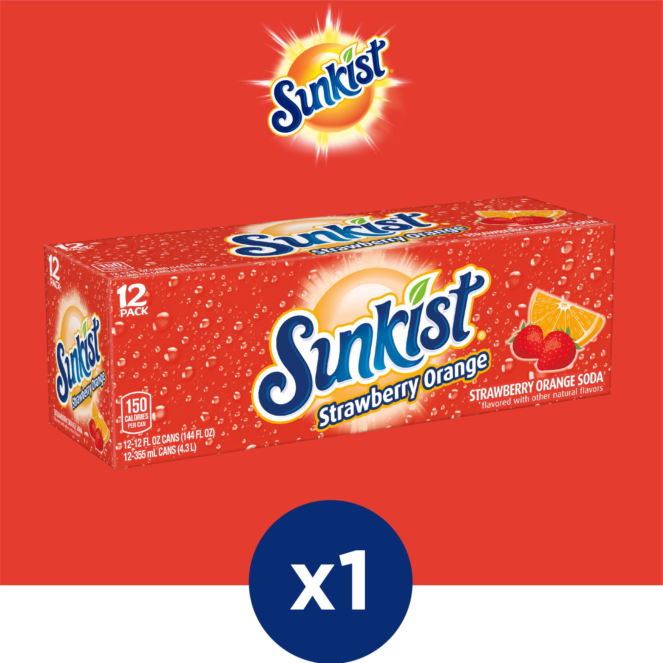 Sunkist Strawberry Orange Soda Pop, 12 fl oz, 12 Pack Cans