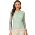 thumbnail image 1 of Blusa de encaje con cuello de volantes Allegra K Verde Claro M, 1 of 5