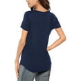 thumbnail image 3 of JYLFC Women T-Shirts Short Sleeve Tee V Neck Loose Tops Solid Tunic, Navy XL, 3 of 6