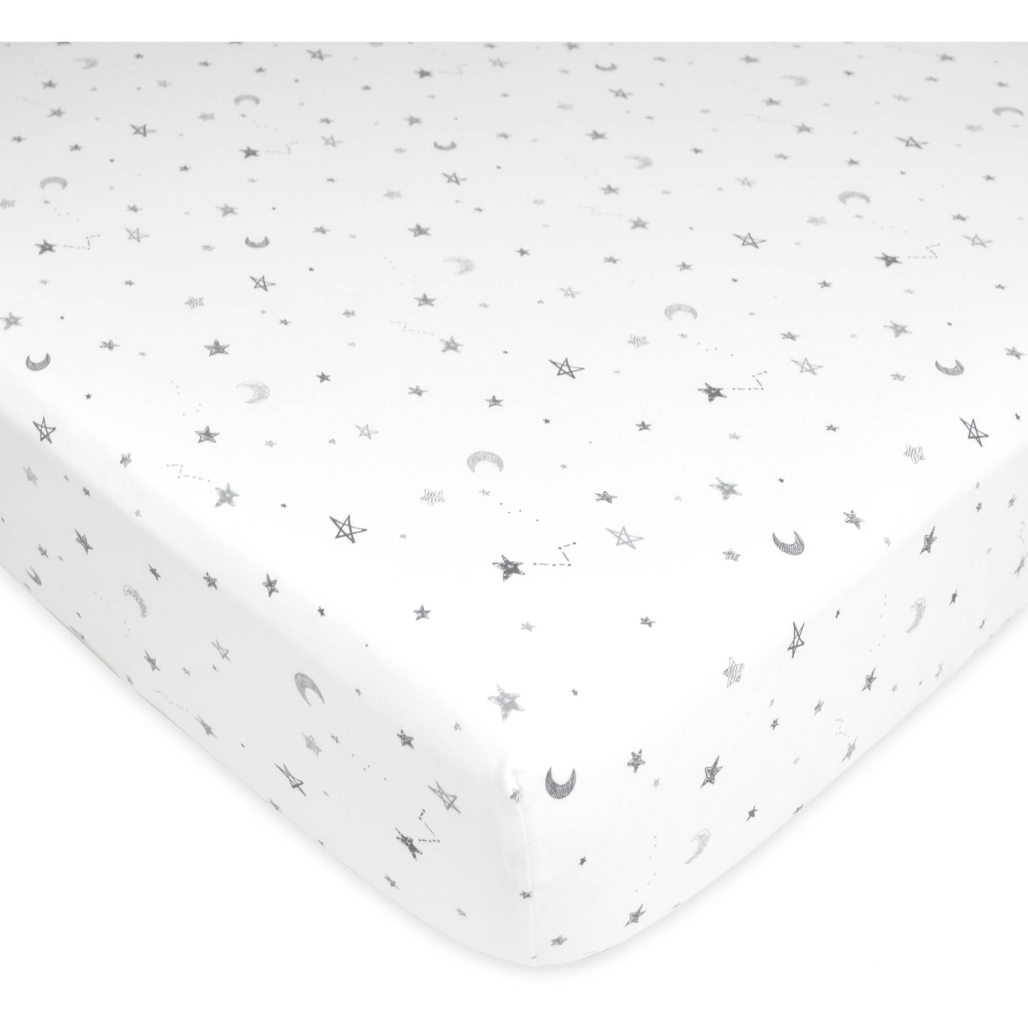 American Baby Company 100% Natural Cotton Fitted Crib Sheet 52" x 28" - Soft, Breathable, Hypoallergenic & Gentle Toddler Bed Sheet, Gray Stars and Moons, Neutral for Boys & Girls