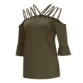 thumbnail image 5 of Womens Spaghetti Straps Cold Shoulder Shirts Casual Half Sleeve Tops, Green,XL, 5 of 5