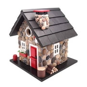 Home Bazaar CC-2024 Windy Ridge Decorative Stone Cottage Bird House, Red & Black