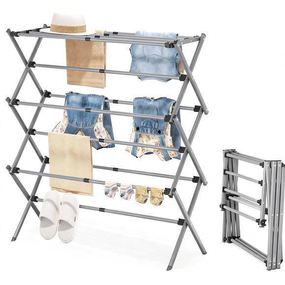 Tendedero Plegable para Ropa, Tendedero Plegable de Acero Inoxidable, Soporte Tendedero Ahorra Espacio, Gran Capacidad para Interior y Exterior, Fácil Instalación, Para Balc&