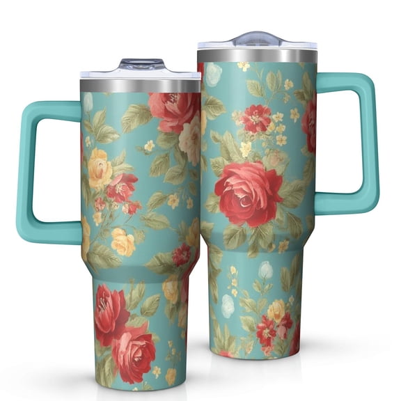 OBREWU Pioneer Flower Tumbler with Handle and Lid,Pioneer Flower 40oz Double Wall Vacuum Insulated Tumbler,Cups Gift for Women and Men