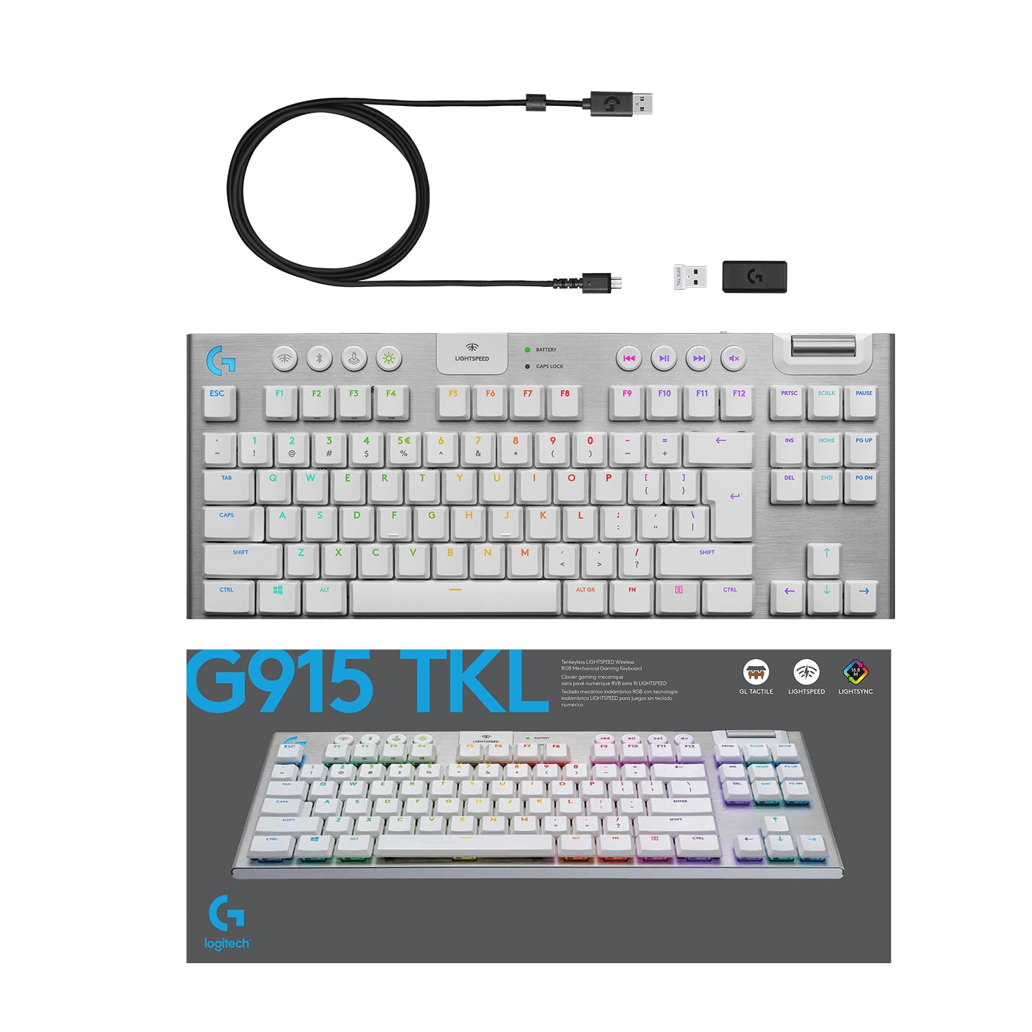 920-009662, Logitech Clavier gaming LightSpeed RVB, G915 TKL, FR Français,  AZERTY, USB, Câble / Sans fil / Bluetooth