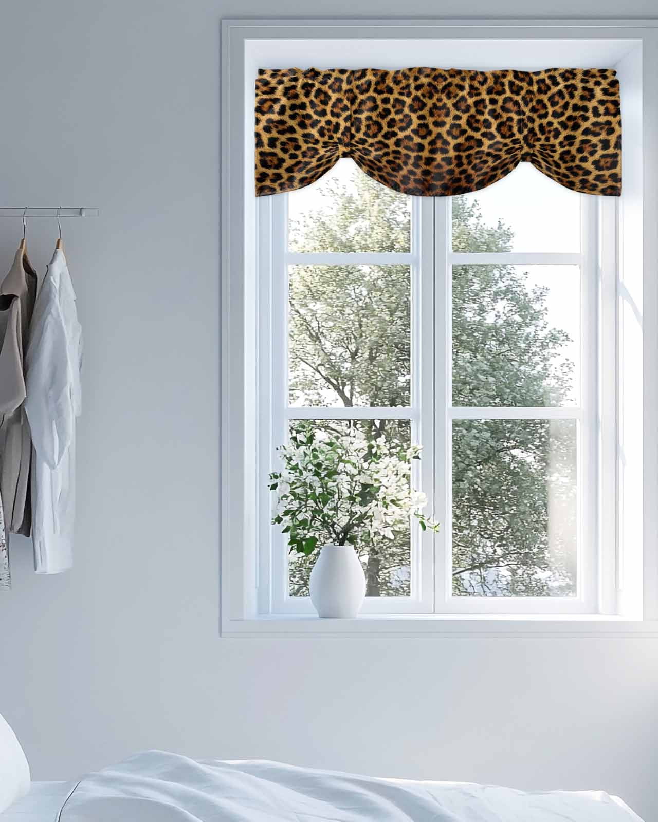 Retro Leopard Tie Up Valances Curtain, Adjustable Kitchen Abstract Classic Texture Decoration Valances for Windows Decor, Rod Pocket Short Curtains Set for Bedroom/Bathroom, 54"x18"