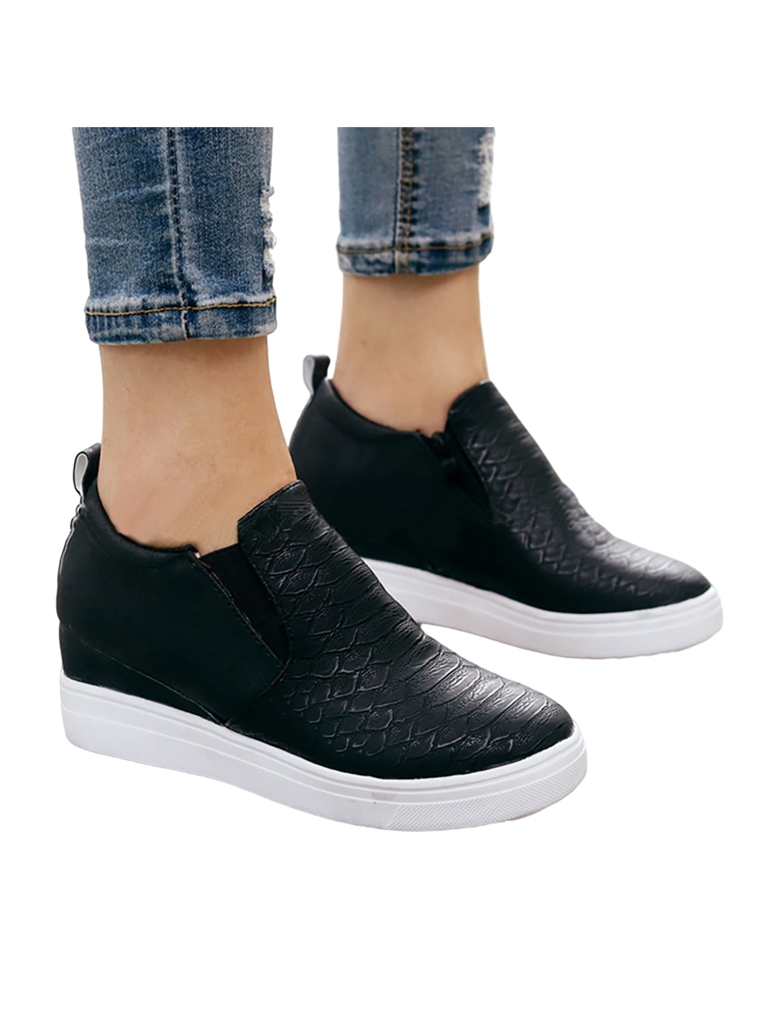 Women High Heels  Platform Hidden Wedge Loafers Sneakers Slip On Casual Shoes 