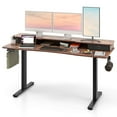 thumbnail image 1 of Costway 63" x 24" Electric Standing Desk with 2 Drawers Monitor Stand Storage Shelf Brown, 1 of 9