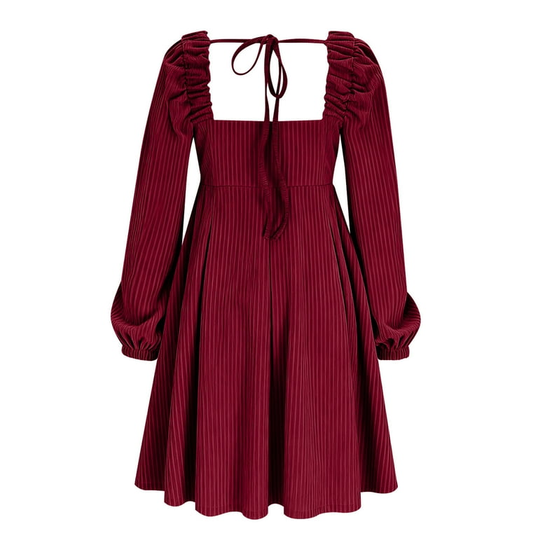 MELDVDIB Dresses for Women Velvet Ribbed Knit Long Sleeve Oversized Spring  Fall Midi Dress Square Neck Fashion Casual Outfits - Walmart.com