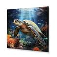 thumbnail image 2 of Designart "Turtle Encounter Green Blue Marine Animals VII" Animals Metal Art Print, 2 of 5