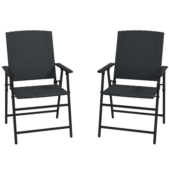 Outsunny Outdoor Wicker Dining Chair Rattan Foldable Chair Set of 2 Black