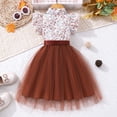 thumbnail image 6 of Girls Dresses Floral Collared Tulle Party Dress Short Ruffle Sleeve with Satin Bow Waist Elegant Summer Sundress for Kids 7-12Y, 6 of 9