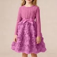 thumbnail image 2 of SBYOJLPB Robe à Col Rond pour Enfants Couleur Unie Robe à Manches Longues Jupe Décontractée et Confortable avec Nœud en Maille pour Filles, 2 of 5