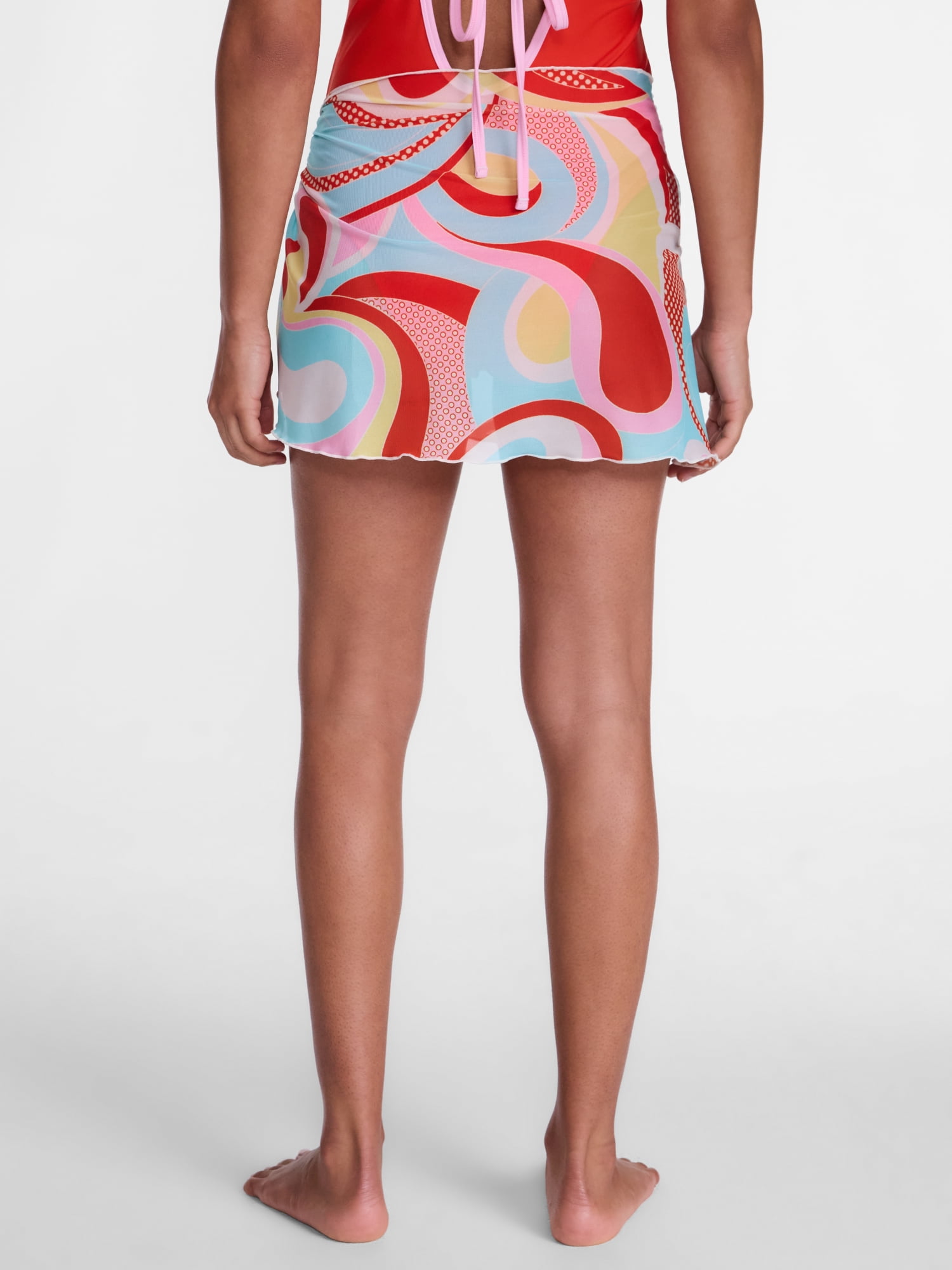 No Boundaries Groovy Printed Mesh Swim Sarong, Women's XXS-XXL